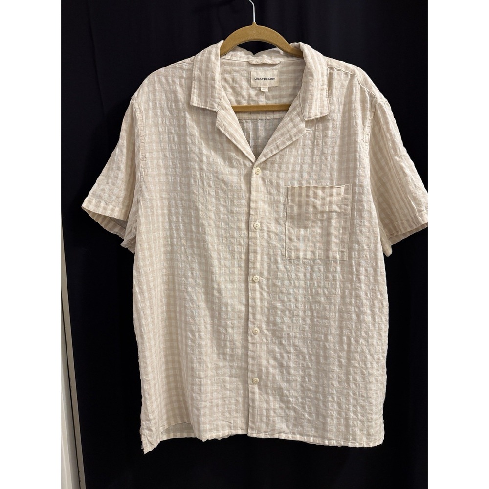 Men's Short Sleeve Lucky Brand Shirt Large Cotton Linen Blend Casual Classic